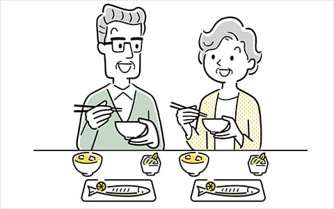 しっかり噛んで、だ液をたくさん分泌しましょう。